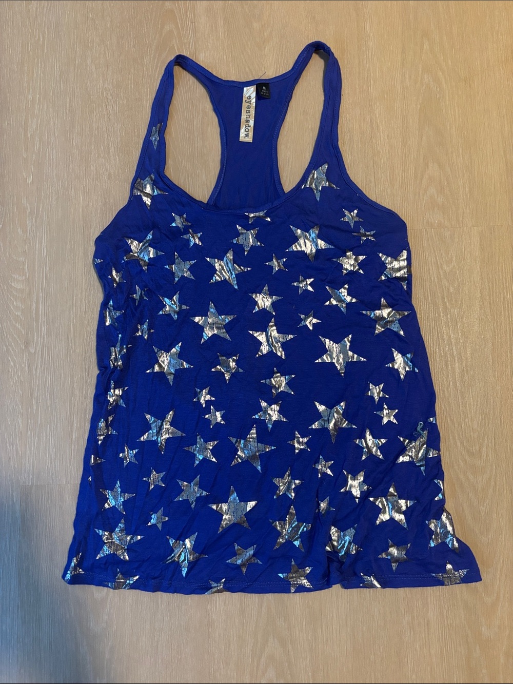 Eyeshadow Blue Racerback Tank with Silver Stars size Medium